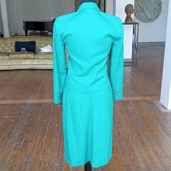 70s Vintage Teal 2pc suit - Picture 3 of 11